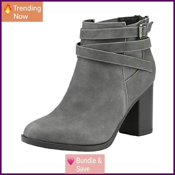 Women's Chunky Heel Ankle Boots Size 12 Faux Suede Fall Booties - Picture 2 of 7